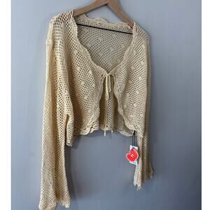 Cider Tie-Front Cream Crochet Crop Cardigan Size XL NWT